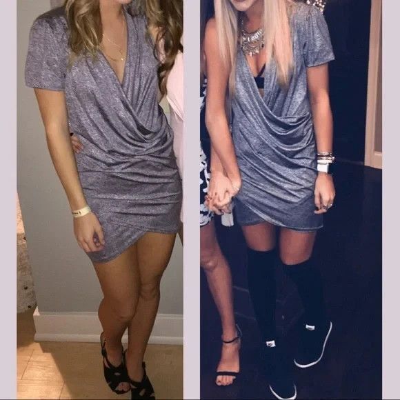 NWT Nightcap Clothing Silver Mini Wrap Dress Size 1 XS - Picture 1 of 9